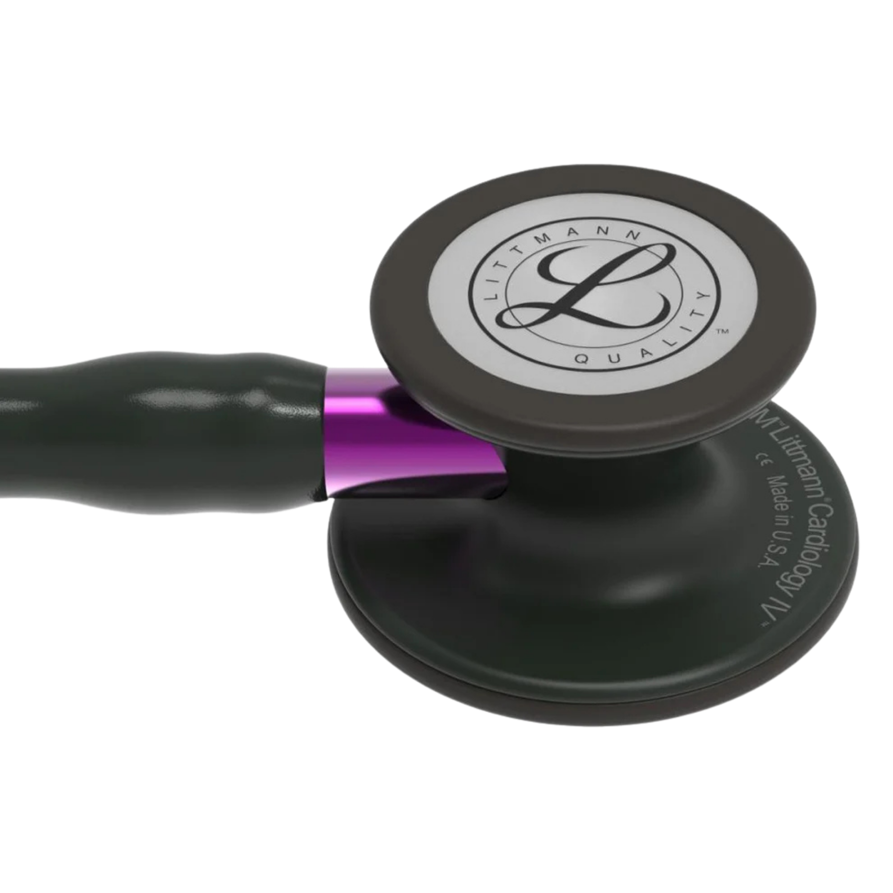 Diagonal view of the 3M Littmann Cardiology IV Stethoscope featuring Violet Purple dual-lumen tubing.