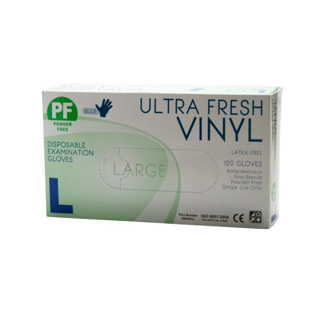 Ultra Fresh Examination Vinyl Blue Powder Free Disposable Gloves