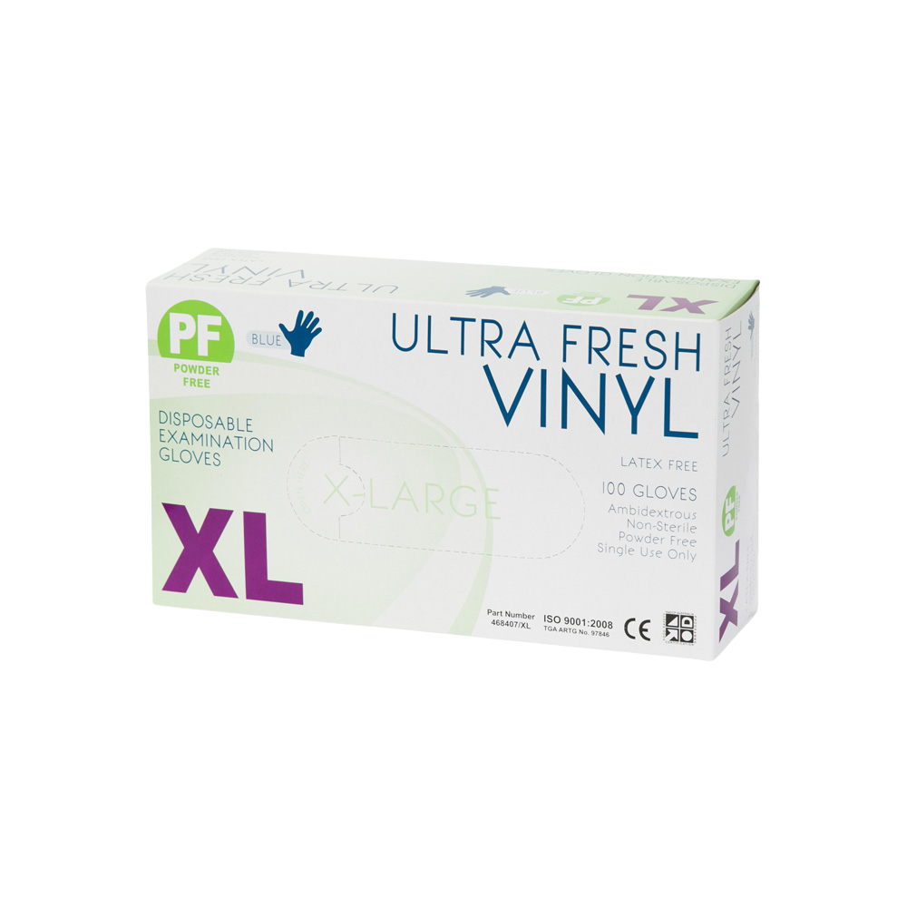 Ultra Fresh Examination Vinyl Blue Powder Free Disposable Gloves