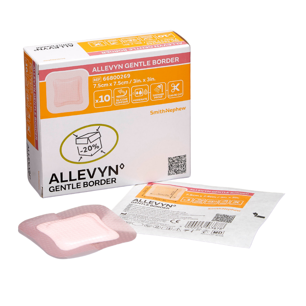 ALLEVYN Gentle Border Classic Foam Dressing – Silicone adhesive wound dressing for fragile skin and moderate to heavy exudate