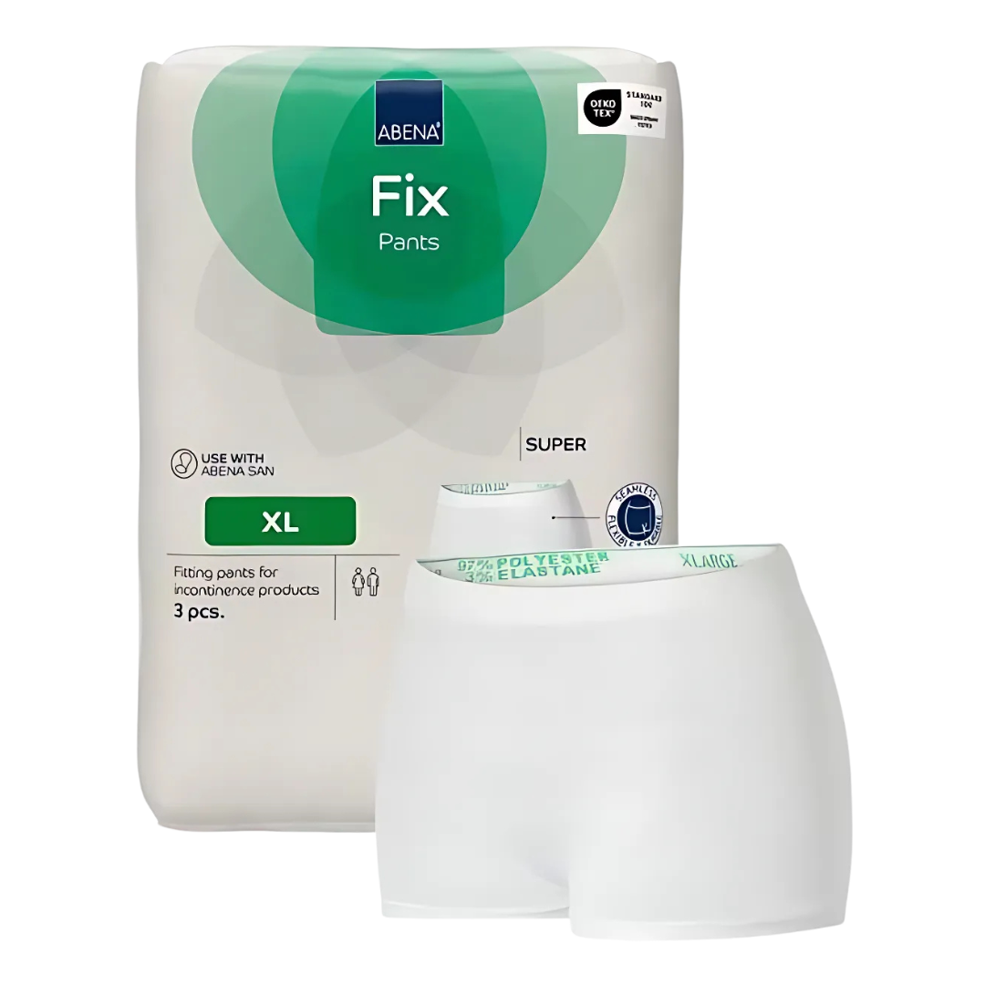 Abena Fix Super Pants – white unisex reusable support underwear for incontinence pads.