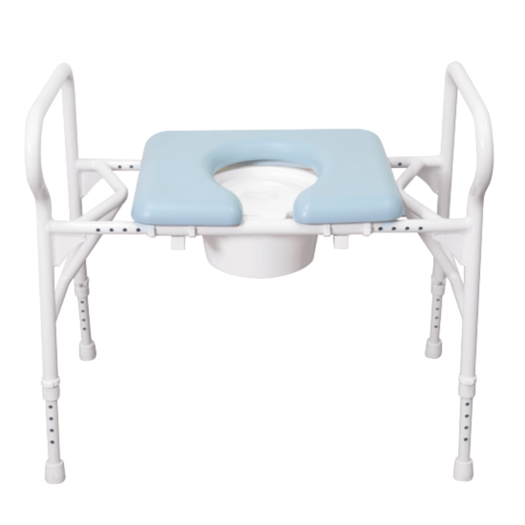 Aspire Maxi Over Toilet Aid with wide contoured seat, adjustable aluminium frame, and non-slip feet for bariatric support.