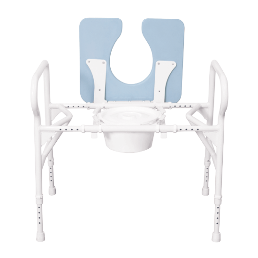 Aspire Maxi Over Toilet Aid with wide contoured seat, adjustable aluminium frame, and non-slip feet for bariatric support.