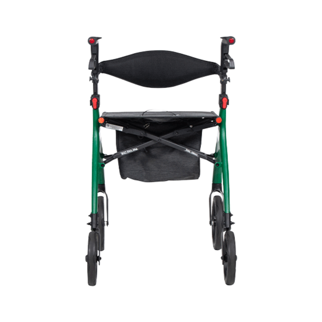 Aspire Oslo Seat Walker – Lightweight black rollator with seat and storage bag.