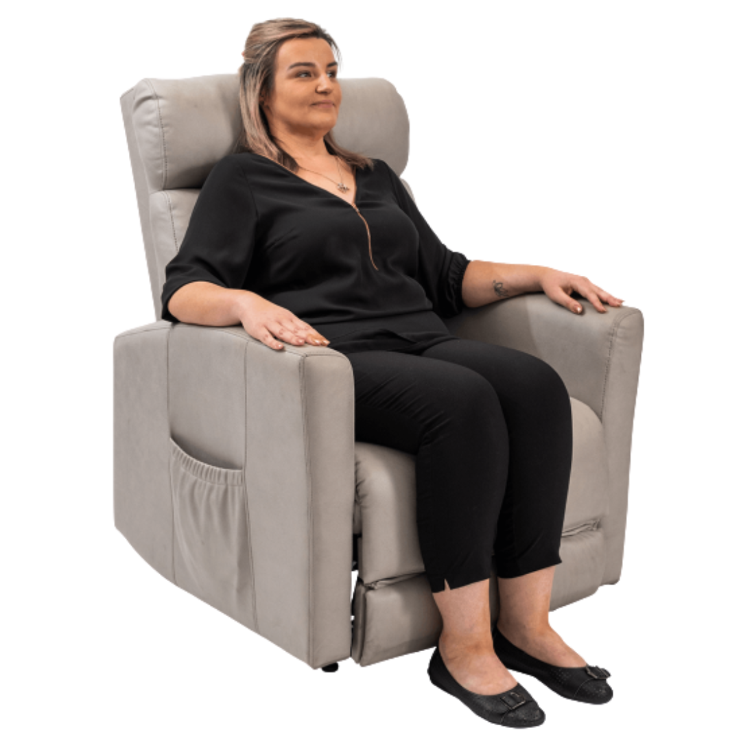Aspire Renoir Quattro Lift Recliner Chair in dusk colour with four-motor control and luxurious fabric upholstery