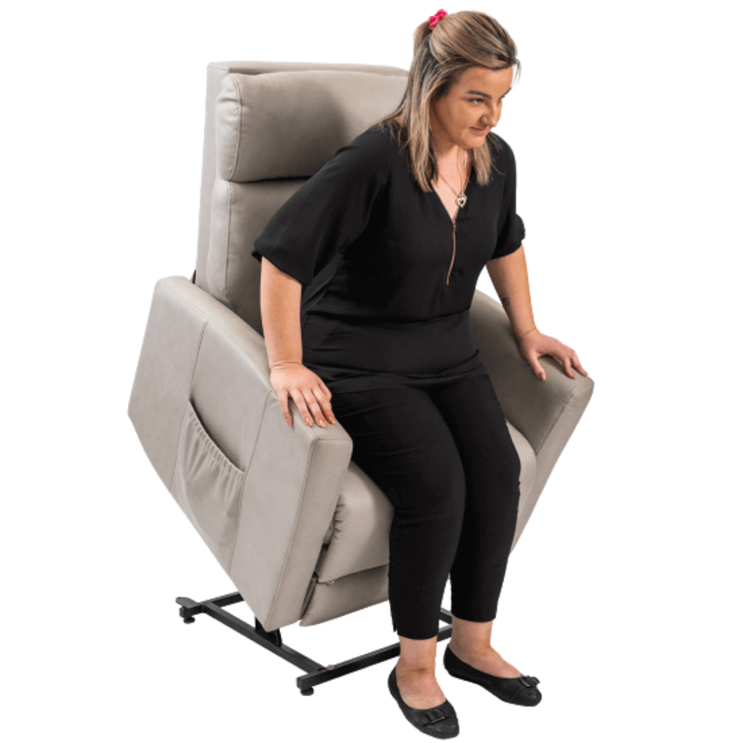 Aspire Renoir Quattro Lift Recliner Chair in dusk colour with four-motor control and luxurious fabric upholstery