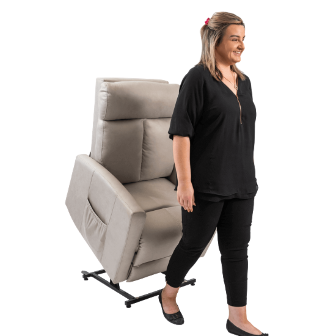 Aspire Renoir Quattro Lift Recliner Chair in dusk colour with four-motor control and luxurious fabric upholstery