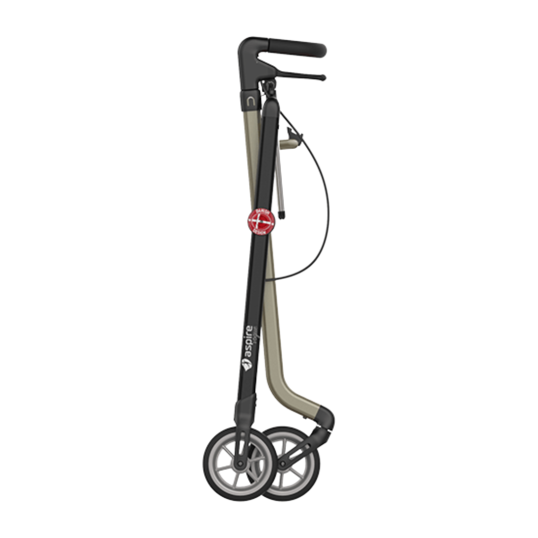 Aspire Vogue Indoor Walker with tray and storage bag – lightweight and stylish rollator for indoor use.