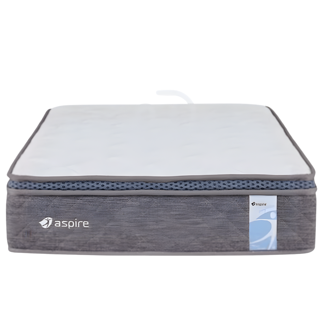 Aspire ComfiMotion Pocket Spring Mattress with Portabello grey sides, available in king single and long single, designed for comfort and support.