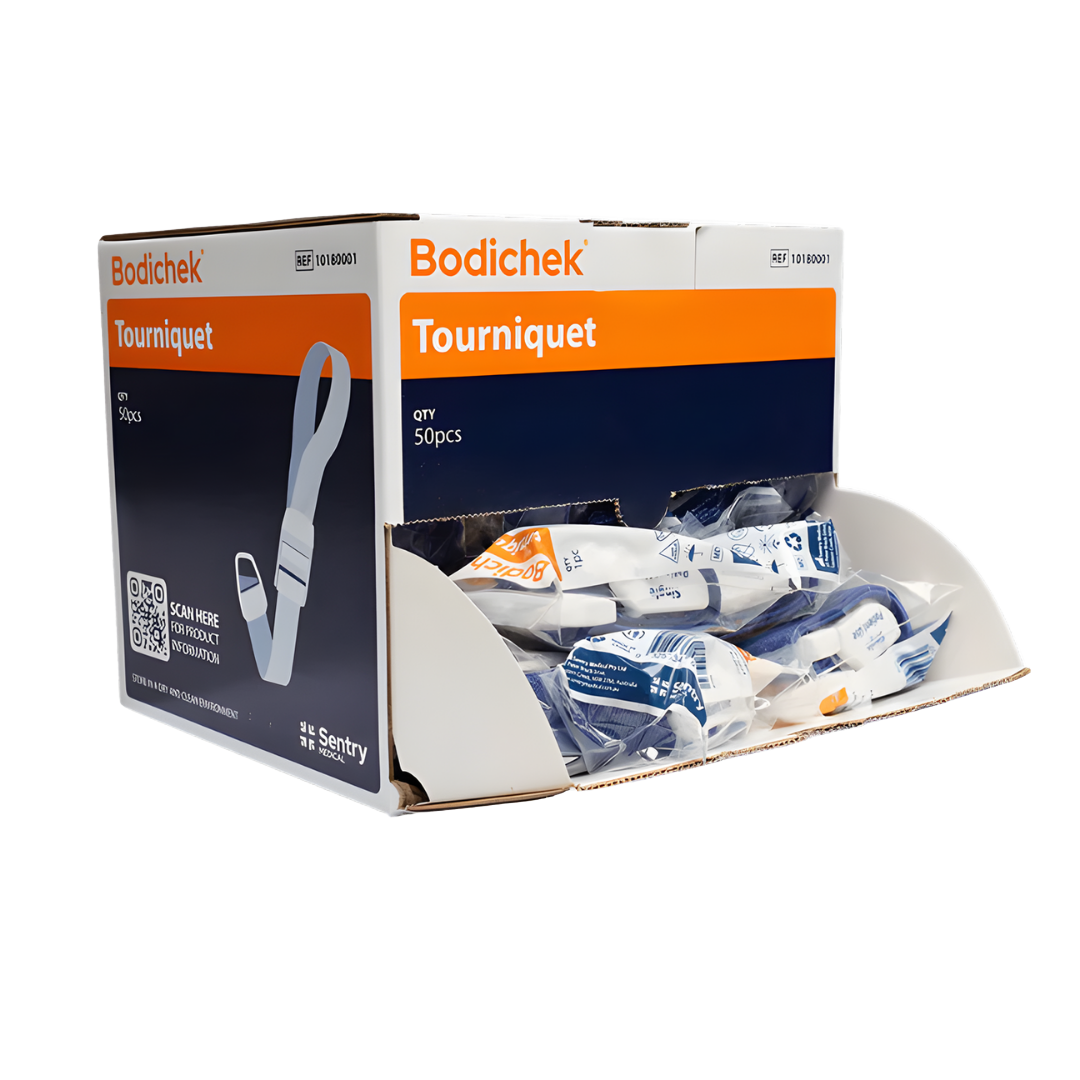 Bodichek Tourniquet Latex Free Single Patient Use – disposable medical tourniquet for safe venous constriction, hygienic and allergy‑safe design.