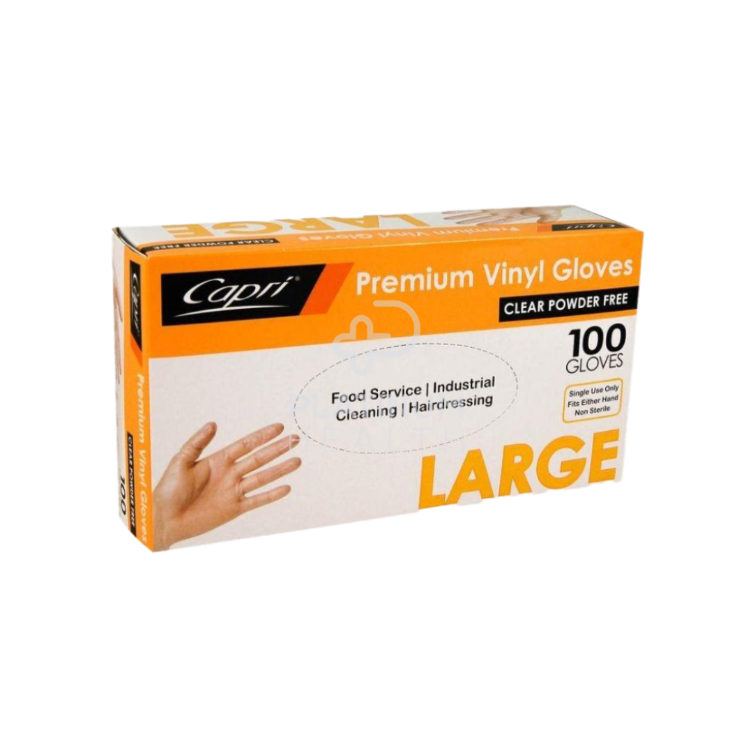 Capri Premium Clear Powder Free Vinyl Gloves Large / 10 Boxes Per Carton Occupational
