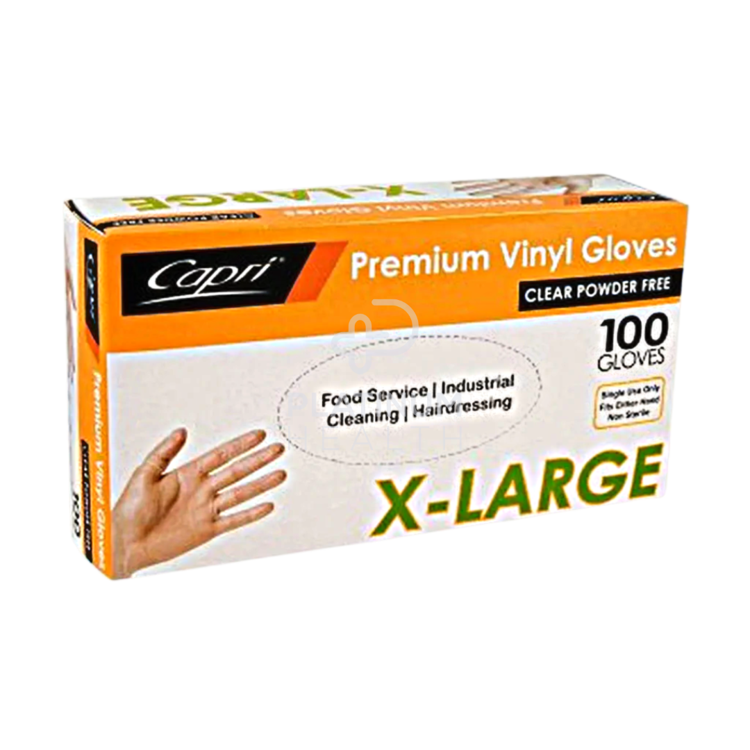 Capri Premium Clear Powder Free Vinyl Gloves Extra Large / 10 Boxes Per Carton Occupational