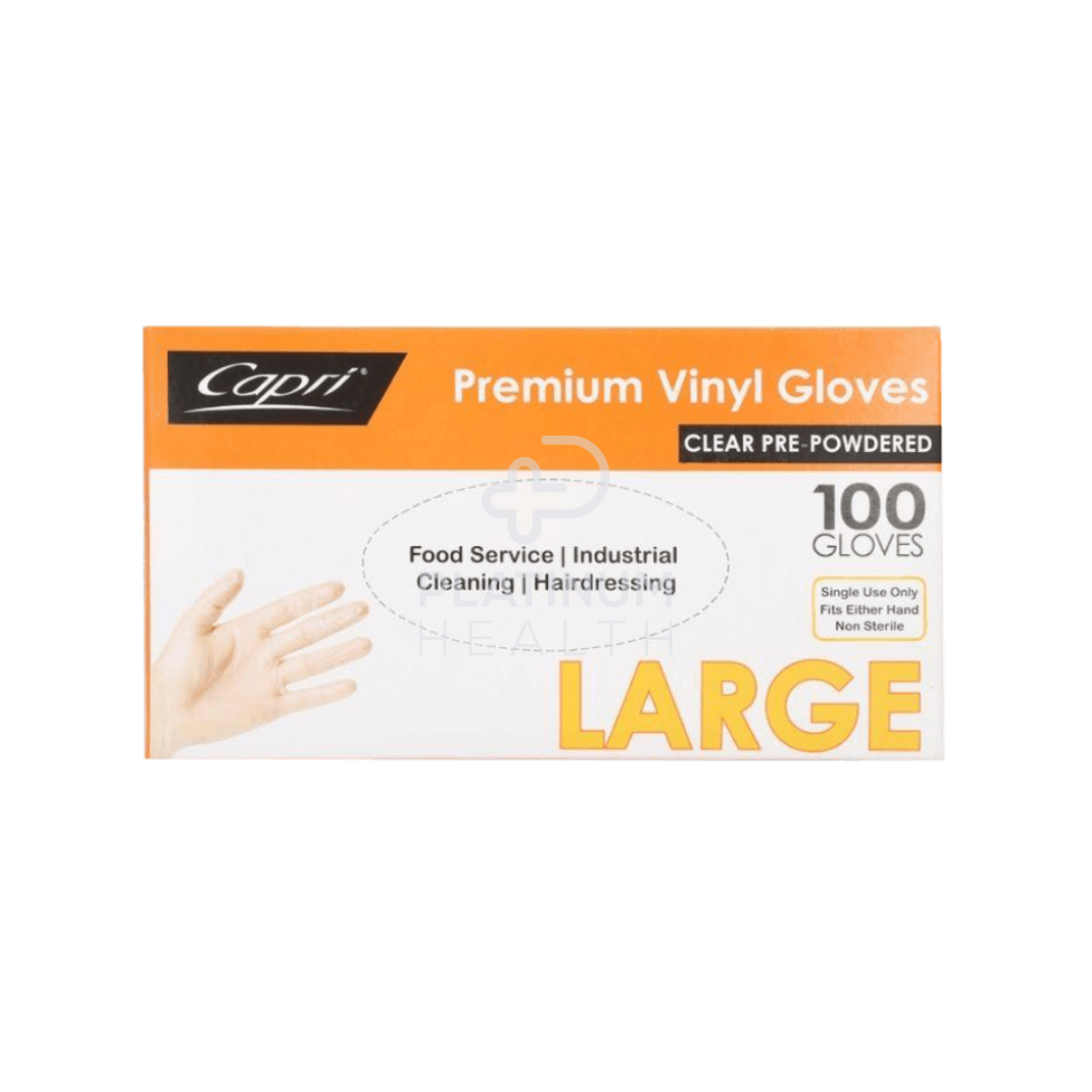 Capri Premium Clear Powdered Vinyl Gloves Large / 10 Boxes Per Carton Occupational