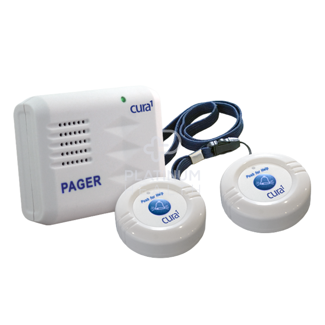 Cura1 Wireless Pager Kit – a durable, easy-to-use communication solution for caregivers, offering long-range signal, custom alerts, and wireless convenience.