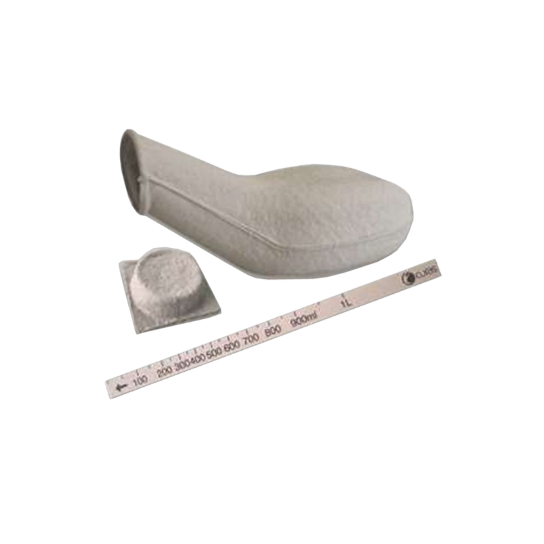Disposable 1L round urine bottle with secure lid and stick-style handle, designed for hygienic, single-use urine collection in hospitals, aged care, and home care settings.