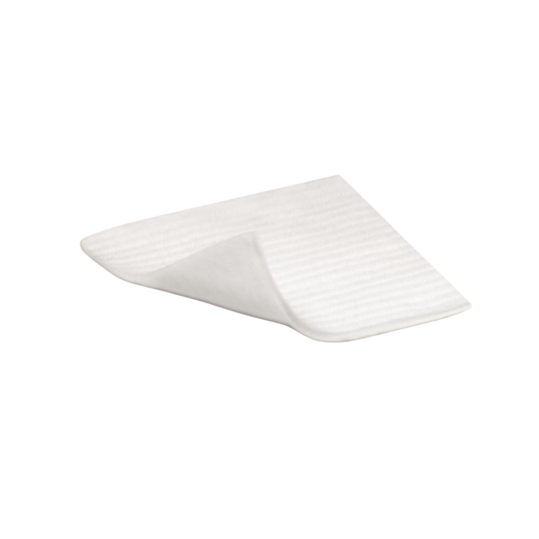 Durafiber 10x10cm wound dressing shown as a strong, absorbent gelling fibre dressing designed for moderate to heavy exudate and clean, intact removal.