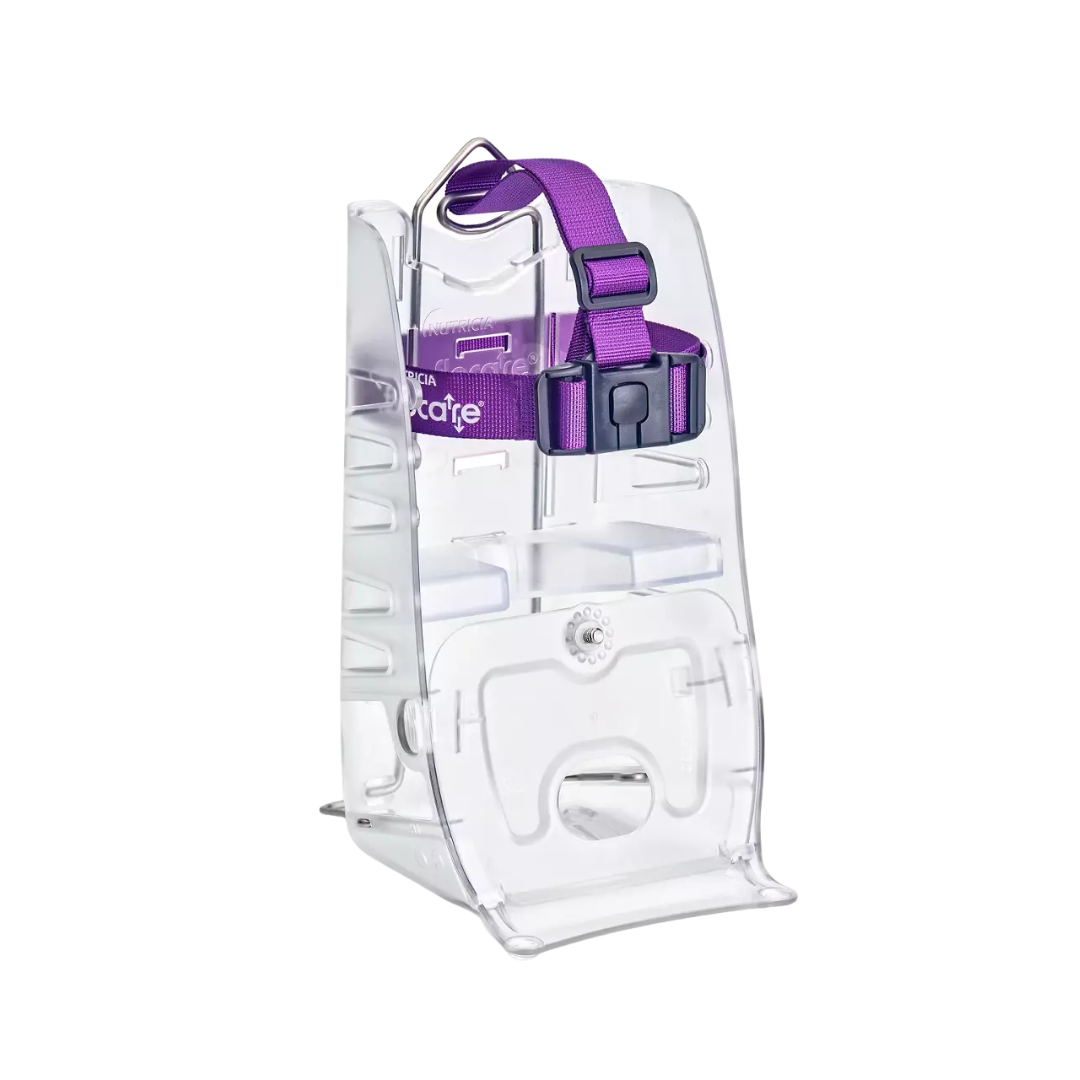 Flocare Infinity Universal Frame – portable support frame for feeding pump and bottle, with clamp system for beds, wheelchairs, and trolleys.