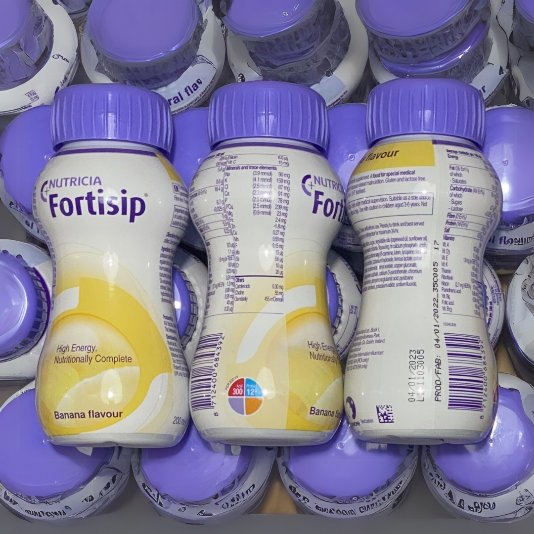 Fortisip Banana 200ml Bottle – High-calorie nutritional drink for energy and recovery support.