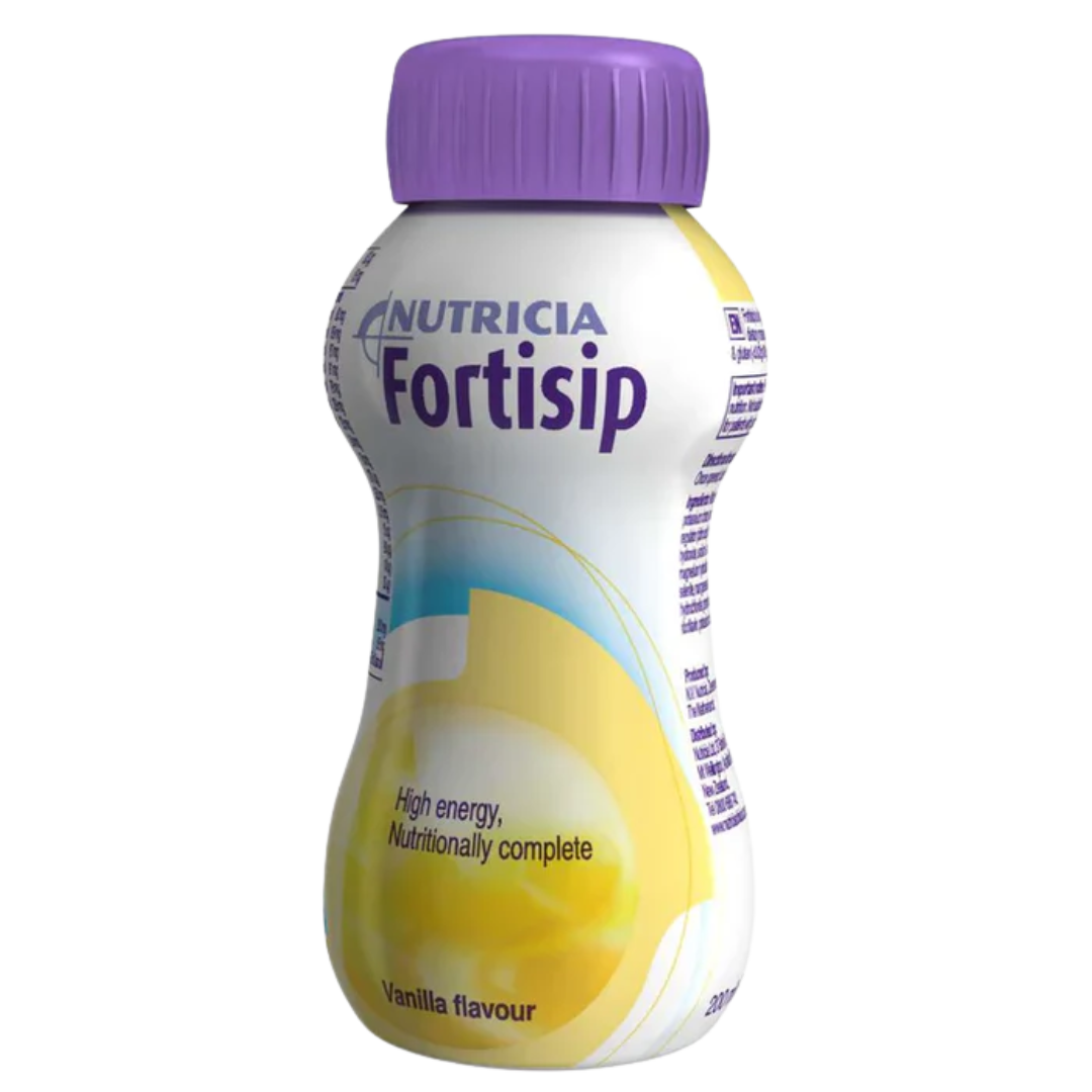 Fortisip Vanilla Nutritional Drink 200ml bottle – high-calorie oral supplement for energy and nutrition support in a creamy vanilla flavour.
