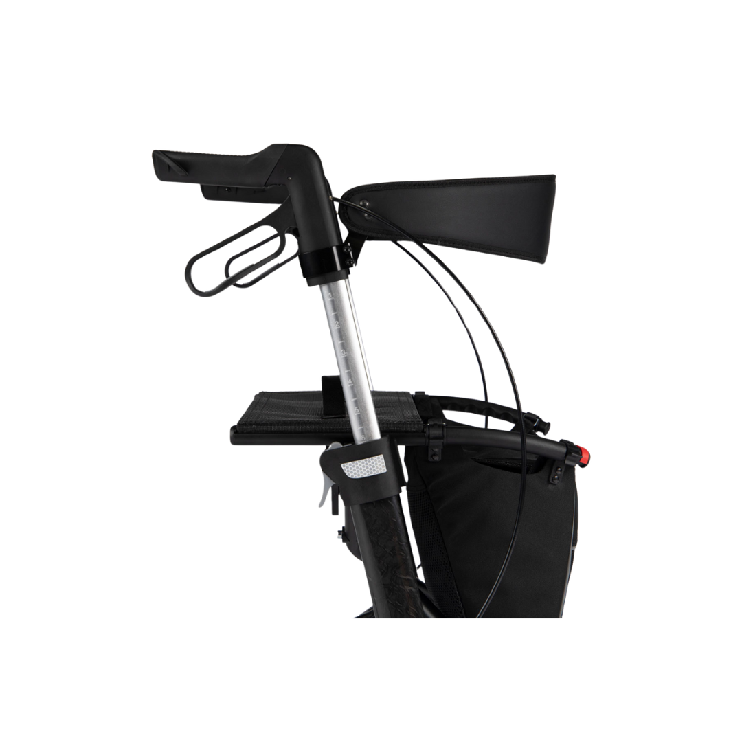 Hero Medical Euro Lite Carbon Fibre Seat Walker with ergonomic handles, padded seat, and foldable frame.