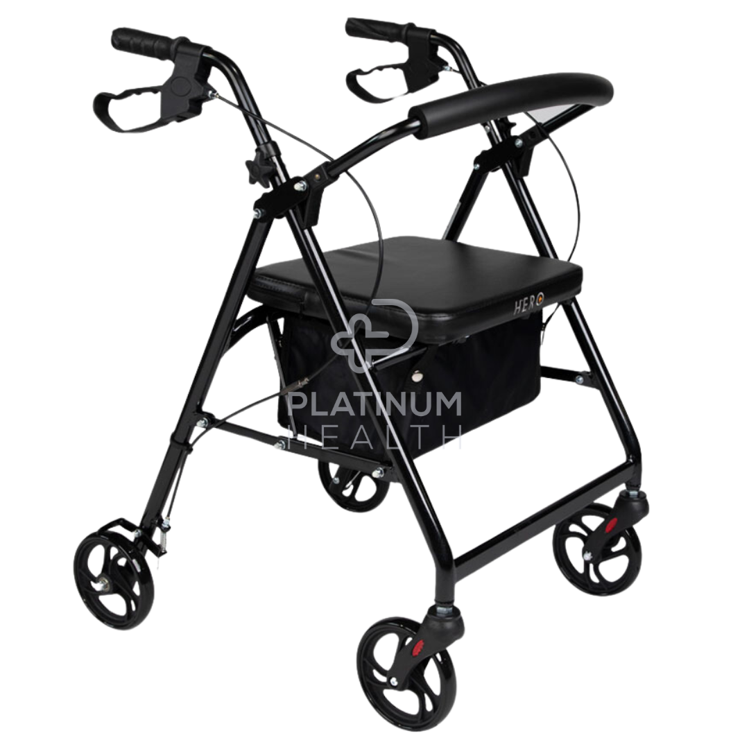 HeroMedical4-WheeledMobilityWalker-WalkingFramewithRollatorBlack