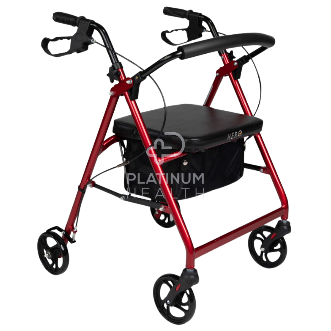 HeroMedical4-WheeledMobilityWalker-WalkingFramewithRollatorBurgandy