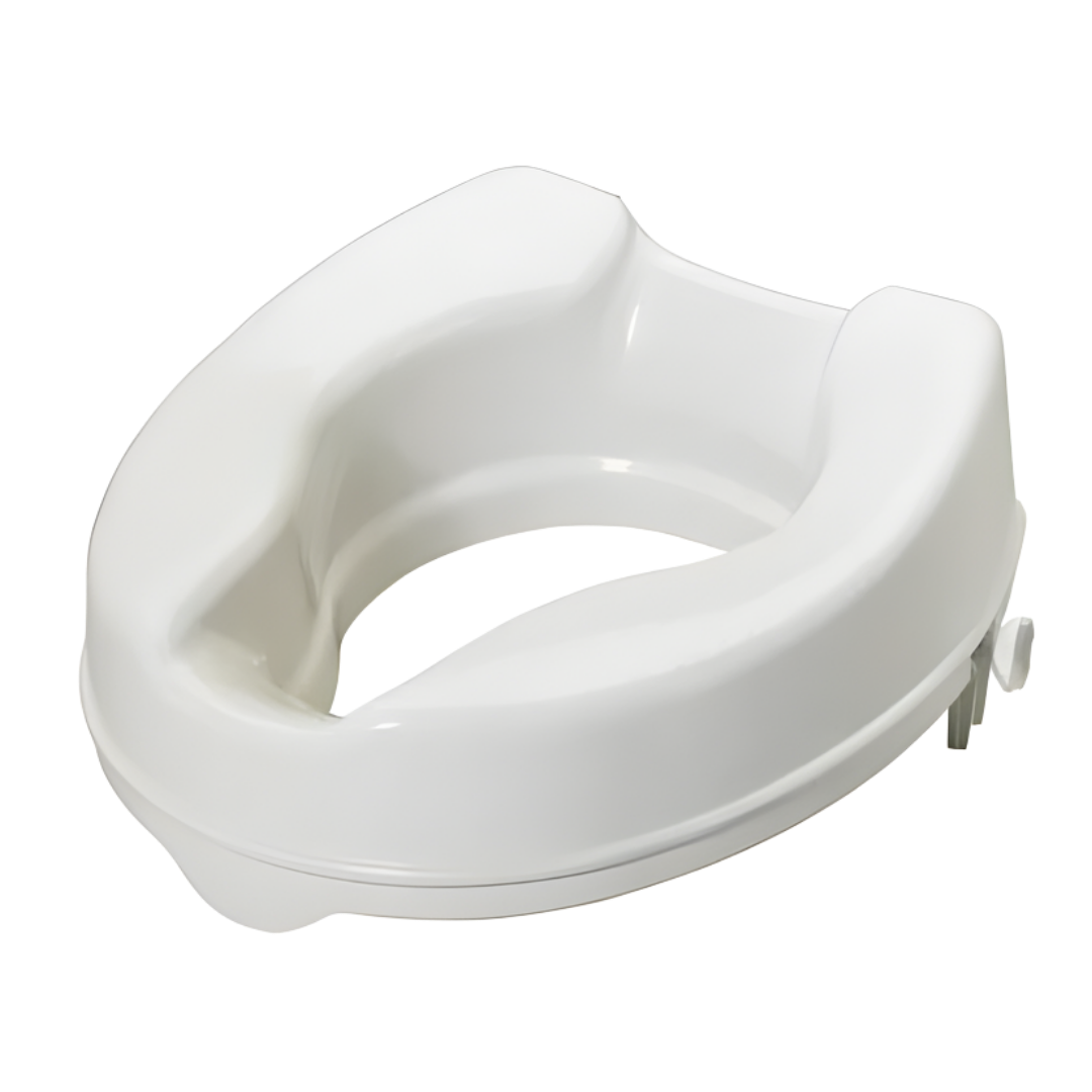 Hero Medical raised toilet seat available in 5cm and 10cm with or without lid, designed to improve bathroom safety and comfort for mobility support.