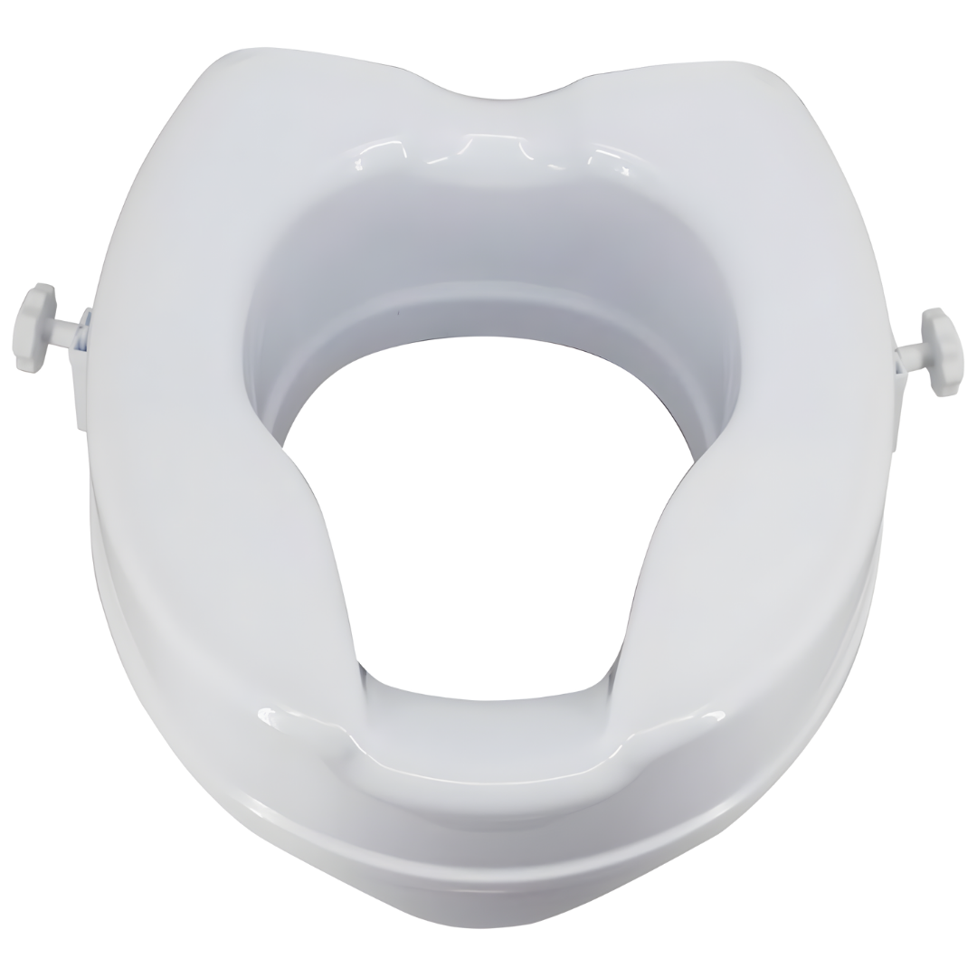 Hero Medical raised toilet seat available in 5cm and 10cm with or without lid, designed to improve bathroom safety and comfort for mobility support.