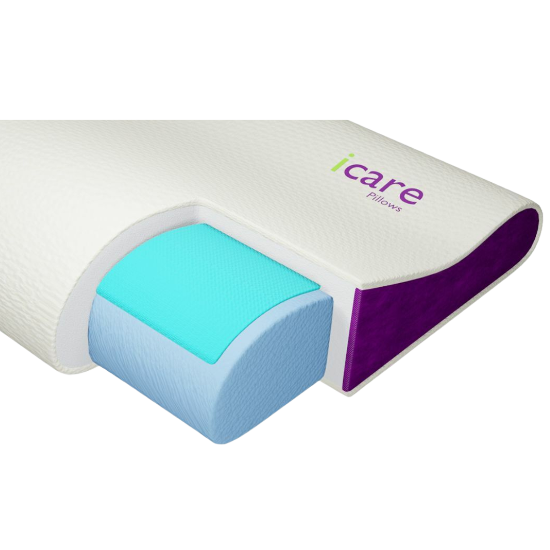 Icare Contour Pillow – Ergonomic memory foam pillow with dual height support for neck and spinal alignment