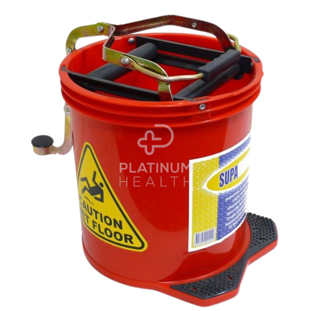 Red Nab Clean 16L Mop Bucket with ergonomic wringer, smooth-rolling wheels, and durable design, ideal for home, commercial, and industrial cleaning