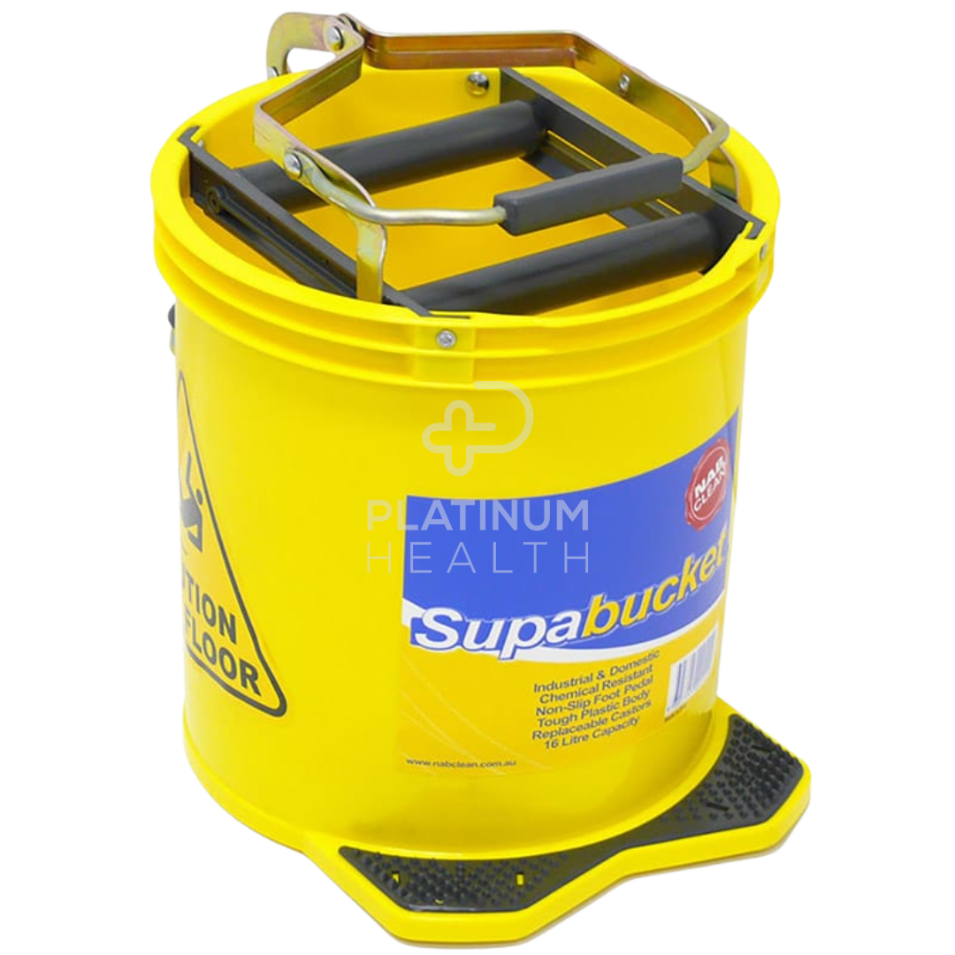Yellow Nab Clean 16L Mop Bucket with ergonomic wringer, smooth-rolling wheels, and durable design, ideal for home, commercial, and industrial cleaning
