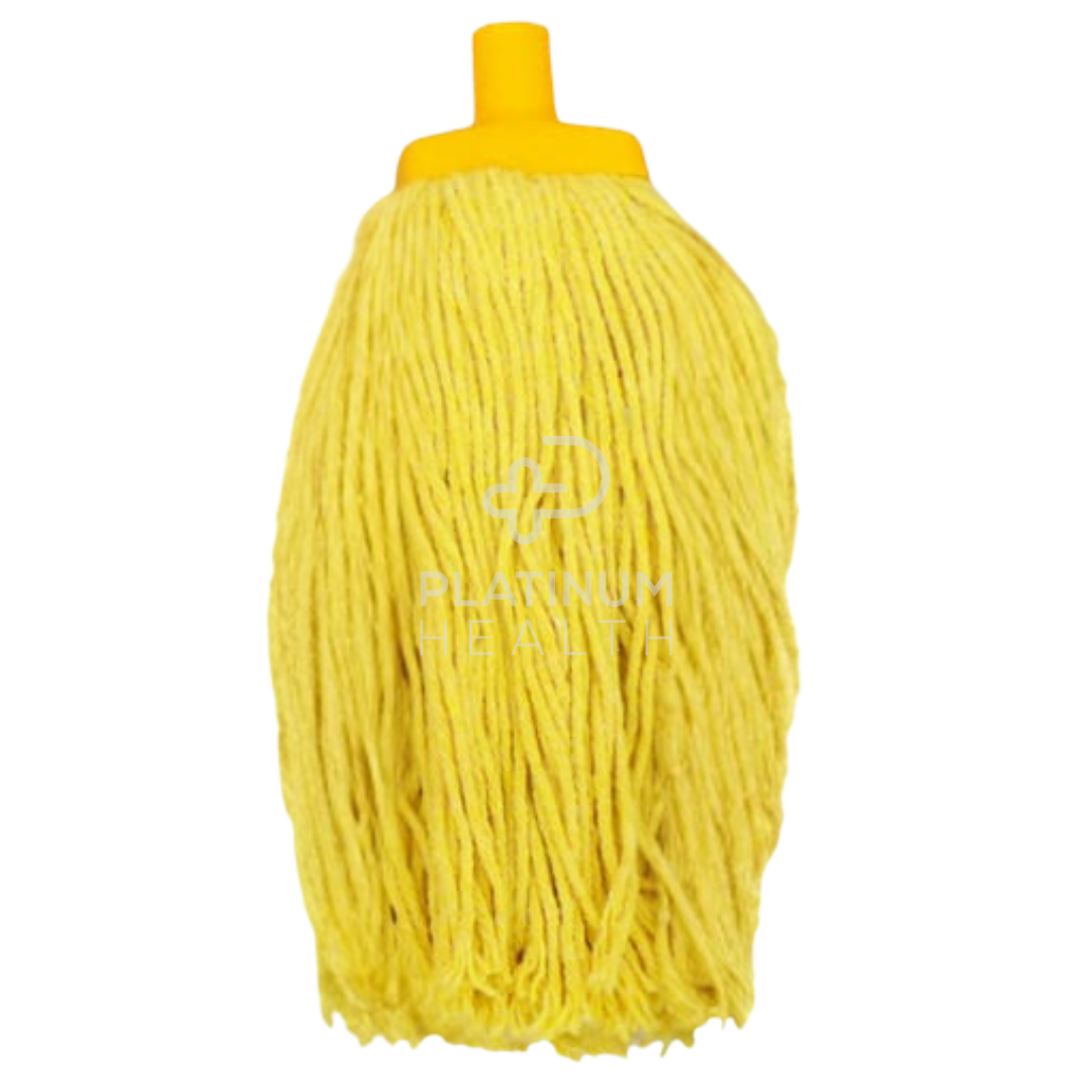 Nab Clean 400g Mop Head in yellow, featuring high-absorbency cotton for efficient cleaning, universal fitting for standard mop handles, and machine-washable design for durability and hygiene.