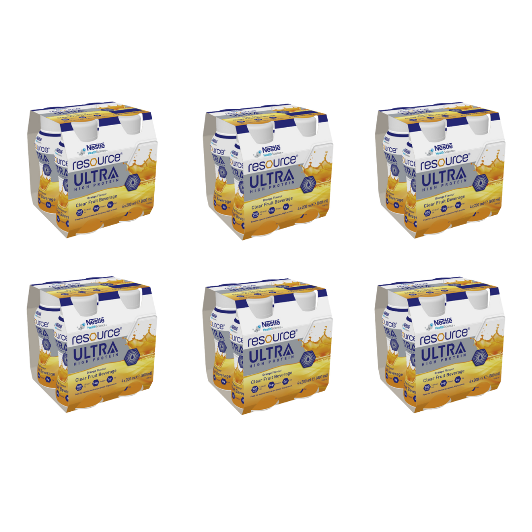 Nestlé Resource Ultra Clear Orange 200ml high-protein nutrition drink for aged care and dysphagia support – ready to drink.