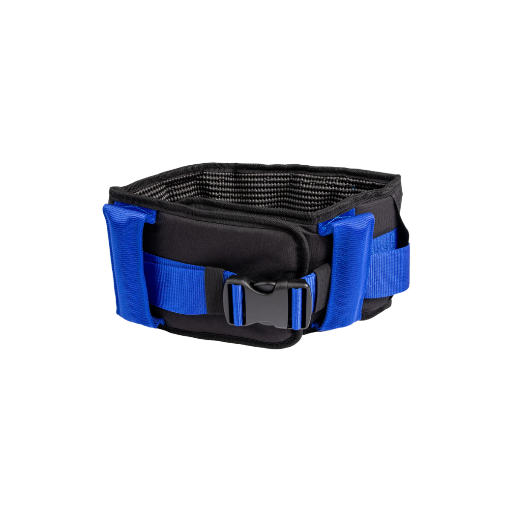 Patient Transfer Walkbelt in navy – soft padded and slip-resistant with multiple handles, Large to Extra Large size.