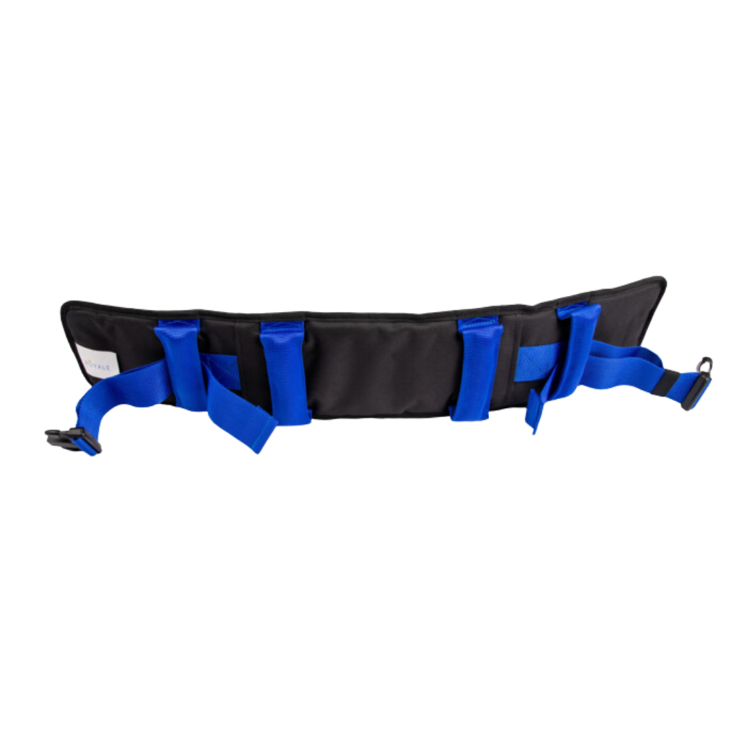 Patient Transfer Walkbelt in navy – soft padded and slip-resistant with multiple handles, Large to Extra Large size.