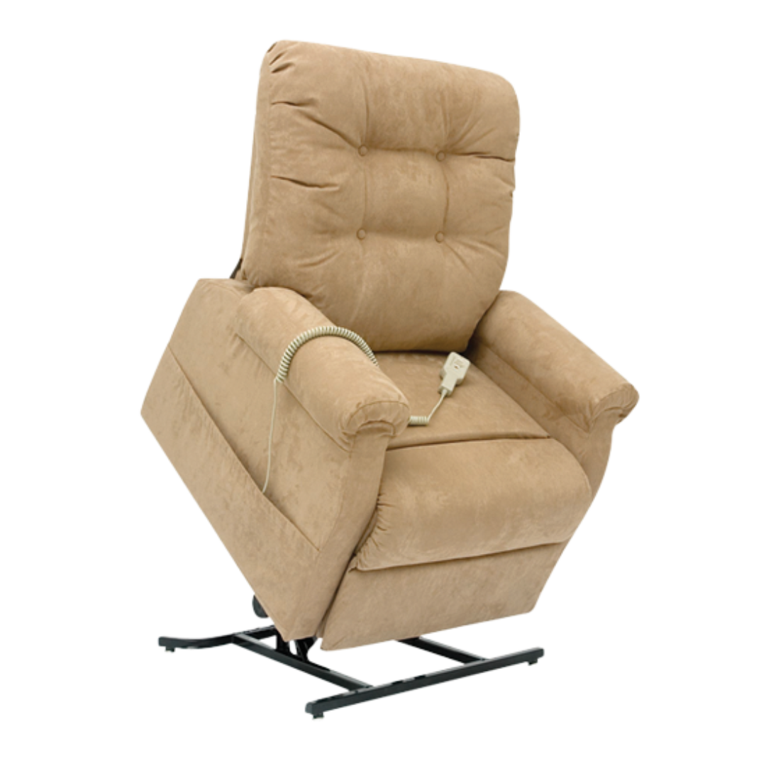 Pride C101 Powerlift Recliner Chair with single motor, soft padded upholstery, and lift function, designed for mobility support and comfort in home and aged care settings.
