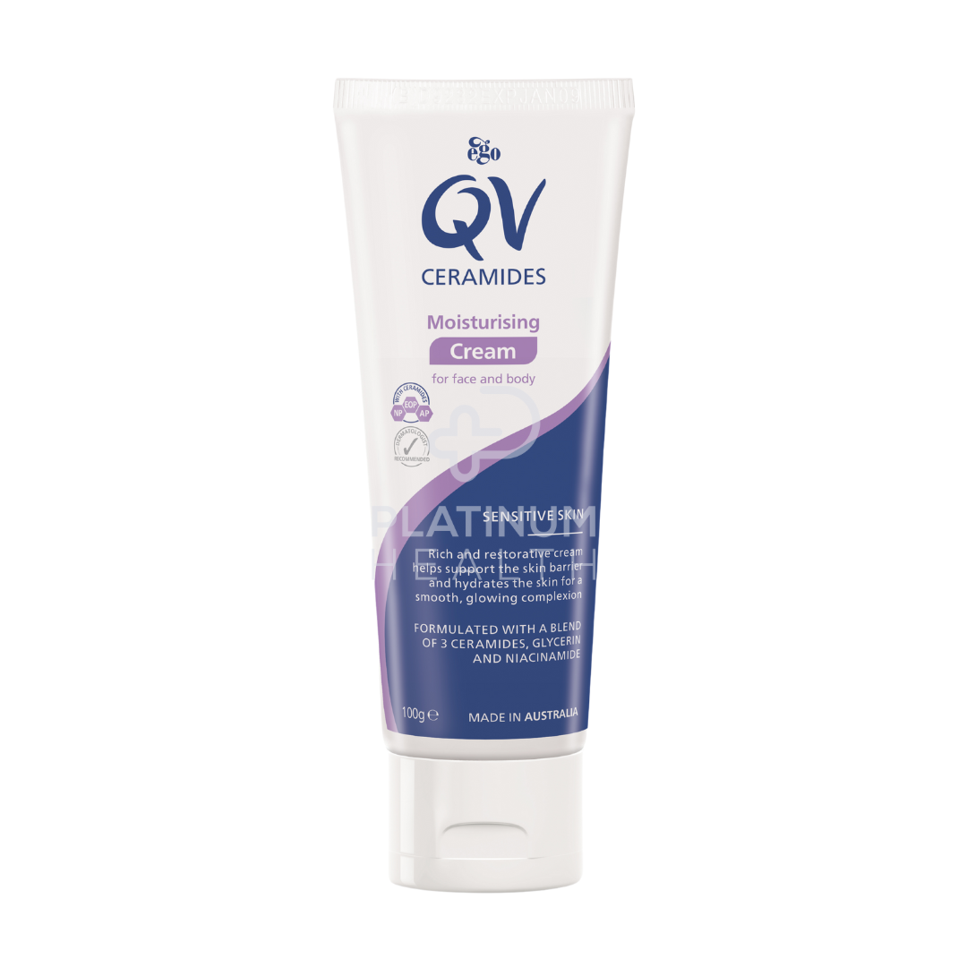 QV Ceramides Cream 100g - Hydrating skincare with ceramides for dry, sensitive skin. Dermatologist recommended, non-greasy, and fast-absorbing.