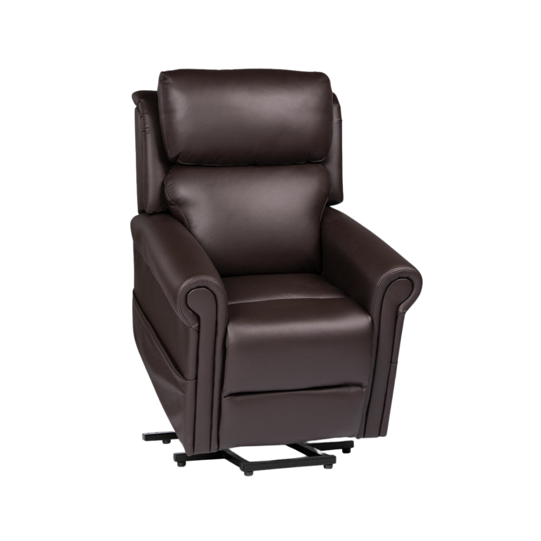 Royale Medical Chadwick Mini Lift Chair in espresso genuine leather – compact electric recliner for smaller users