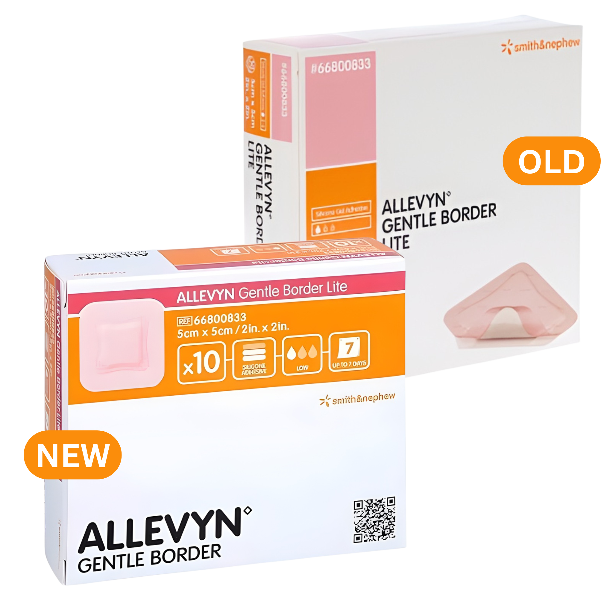Smith+Nephew Allevyn Gentle Border Lite Hydrocellular Foam Dressing old packaging vs new
