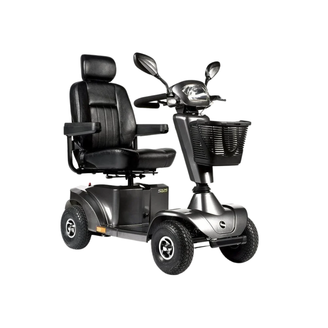 Sunrise Medical Sterling S425 Electric Mobility Scooter in black with all-terrain tyres and adjustable seat