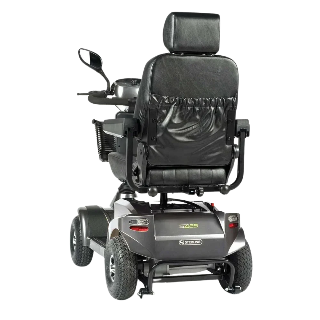 Sunrise Medical Sterling S425 Electric Mobility Scooter in black with all-terrain tyres and adjustable seat