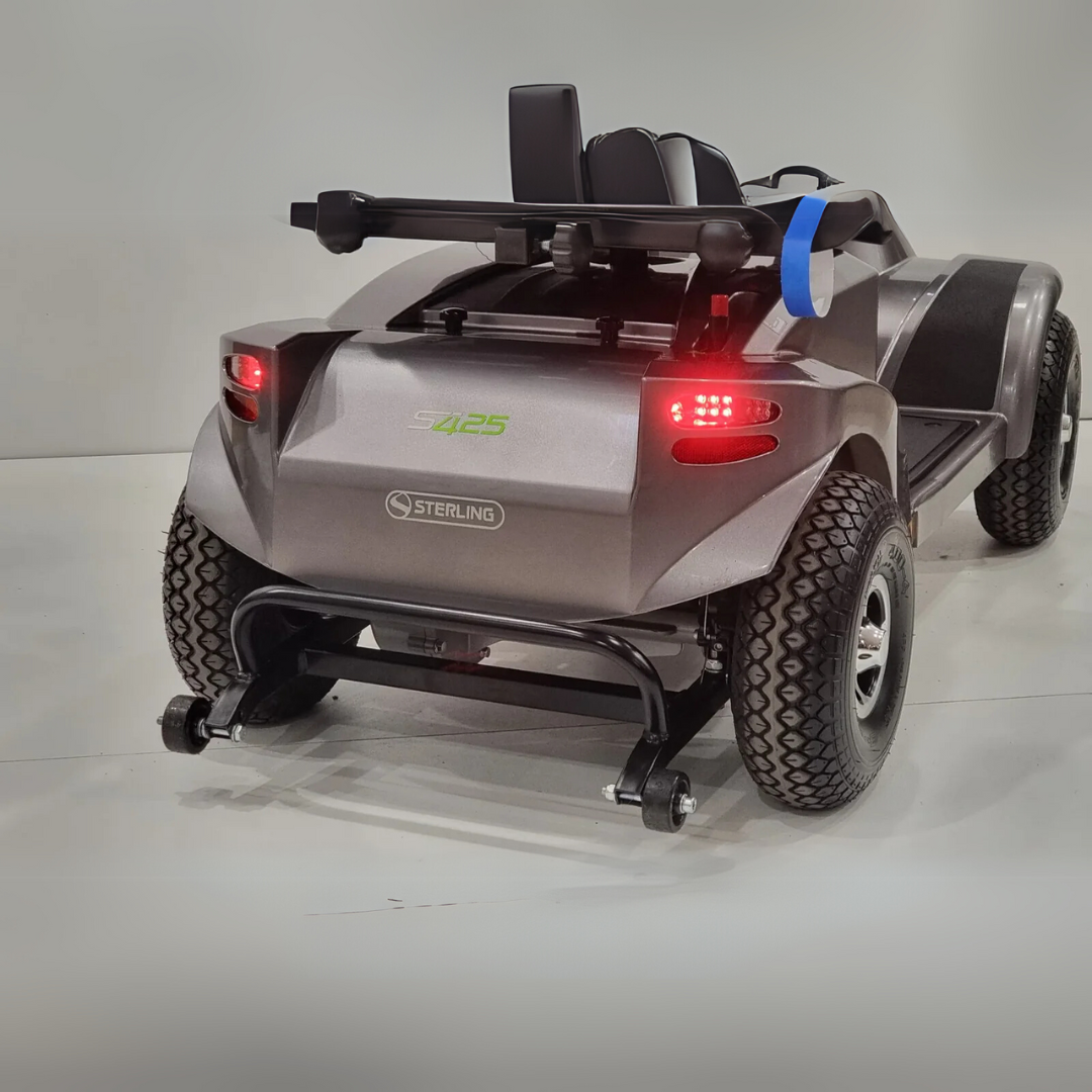 Sunrise Medical Sterling S425 Electric Mobility Scooter in black with all-terrain tyres and adjustable seat