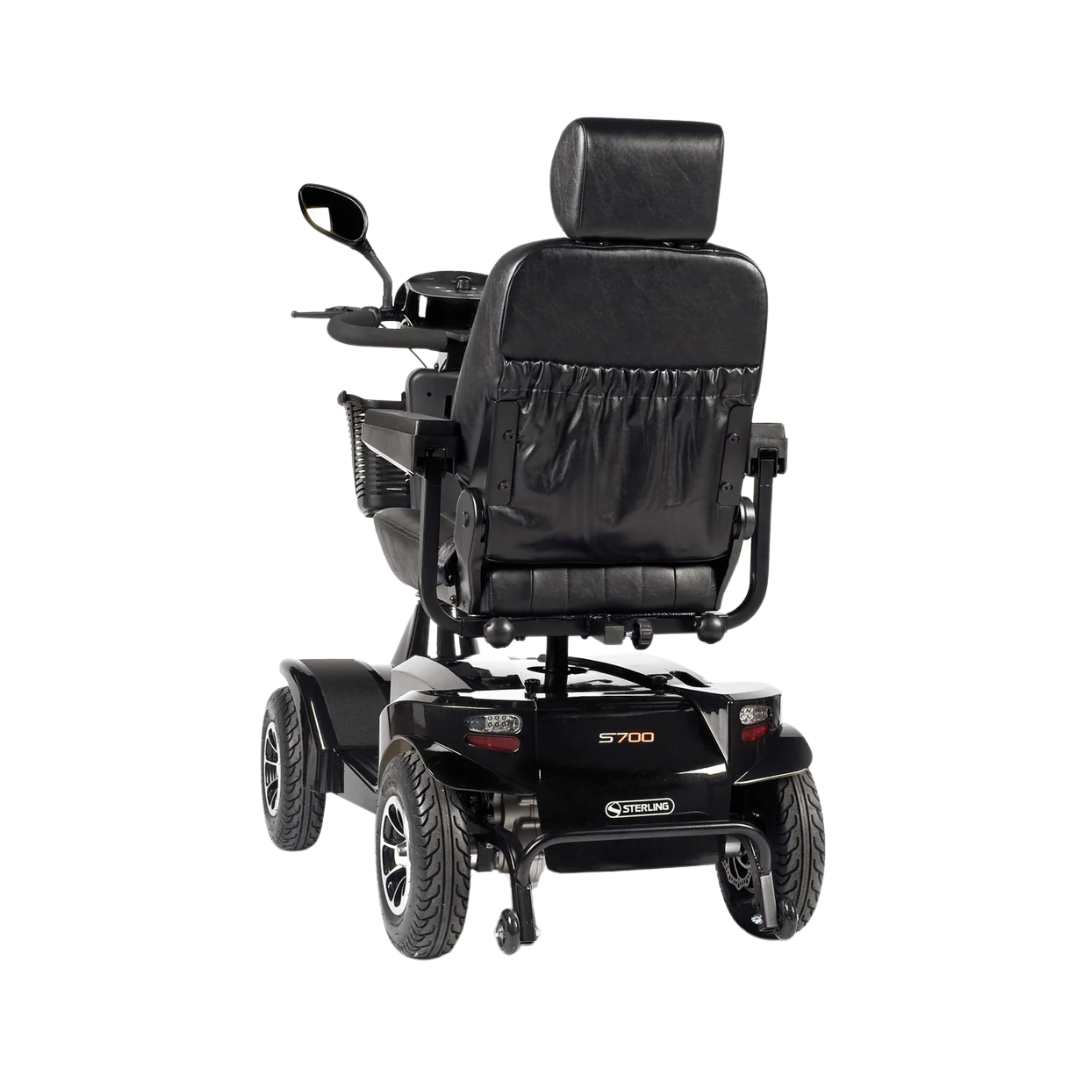 Sunrise Medical Sterling S700 Mobility Scooter in Silver with full suspension and large wheels for rugged outdoor use.