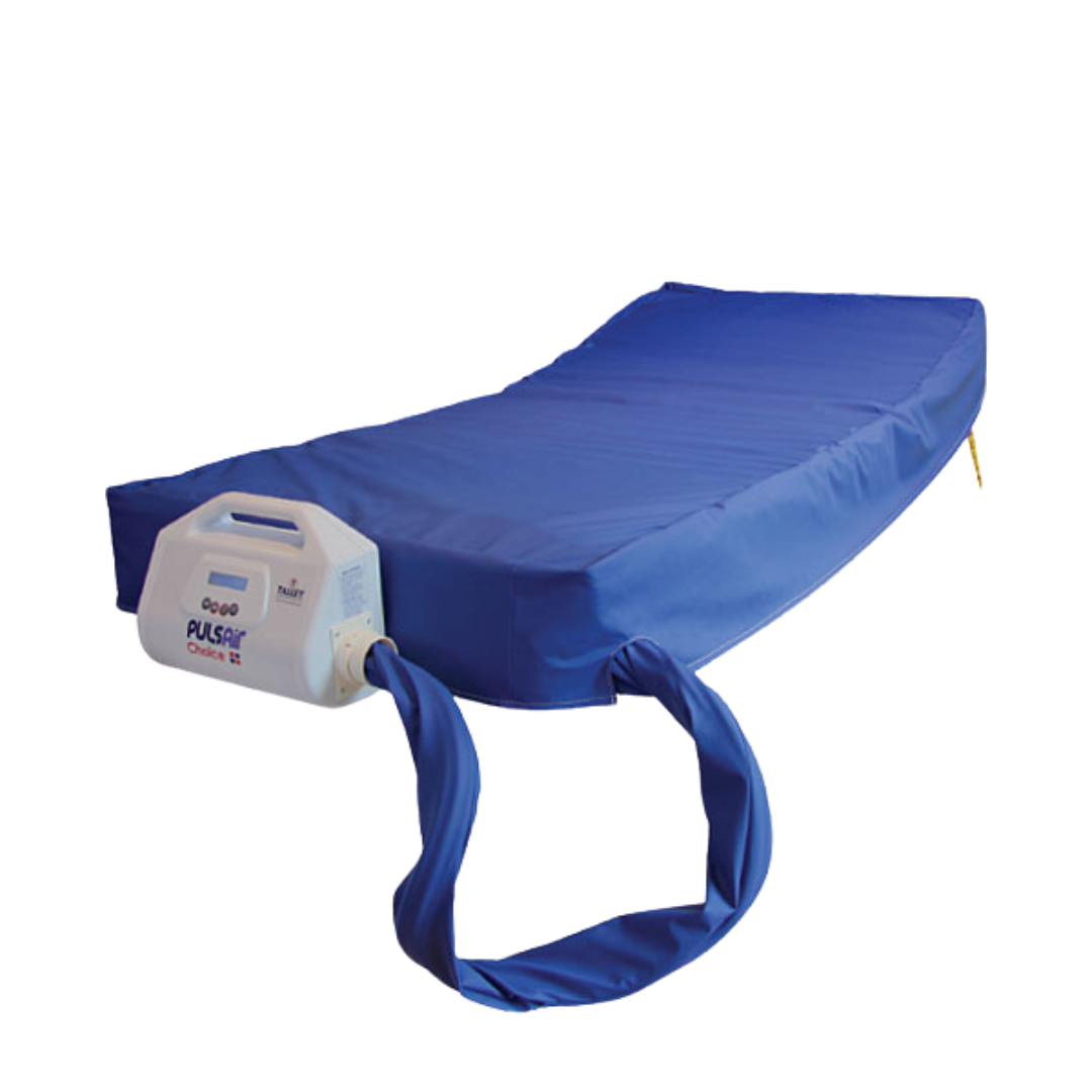 Talley Pulsair Choice Mattress with alternating air cells and digital control unit, designed to provide dynamic pressure relief and prevent pressure injuries in clinical and home care environments.