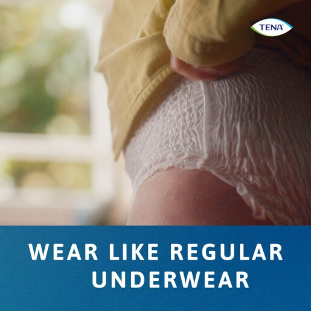 TENA ProSkin Pants Super Large shown in packaging and open view, featuring pull-up design, soft fabric, and high absorbency for heavy incontinence.