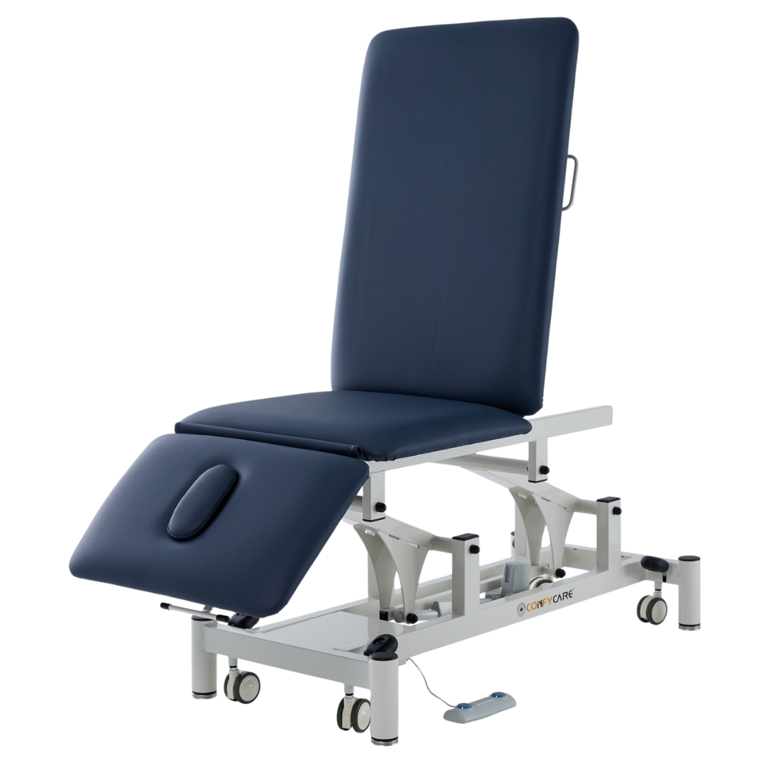 Three Section Physio Treatment Couch with electric height adjustment and ergonomic padding, ideal for clinical and physiotherapy use.