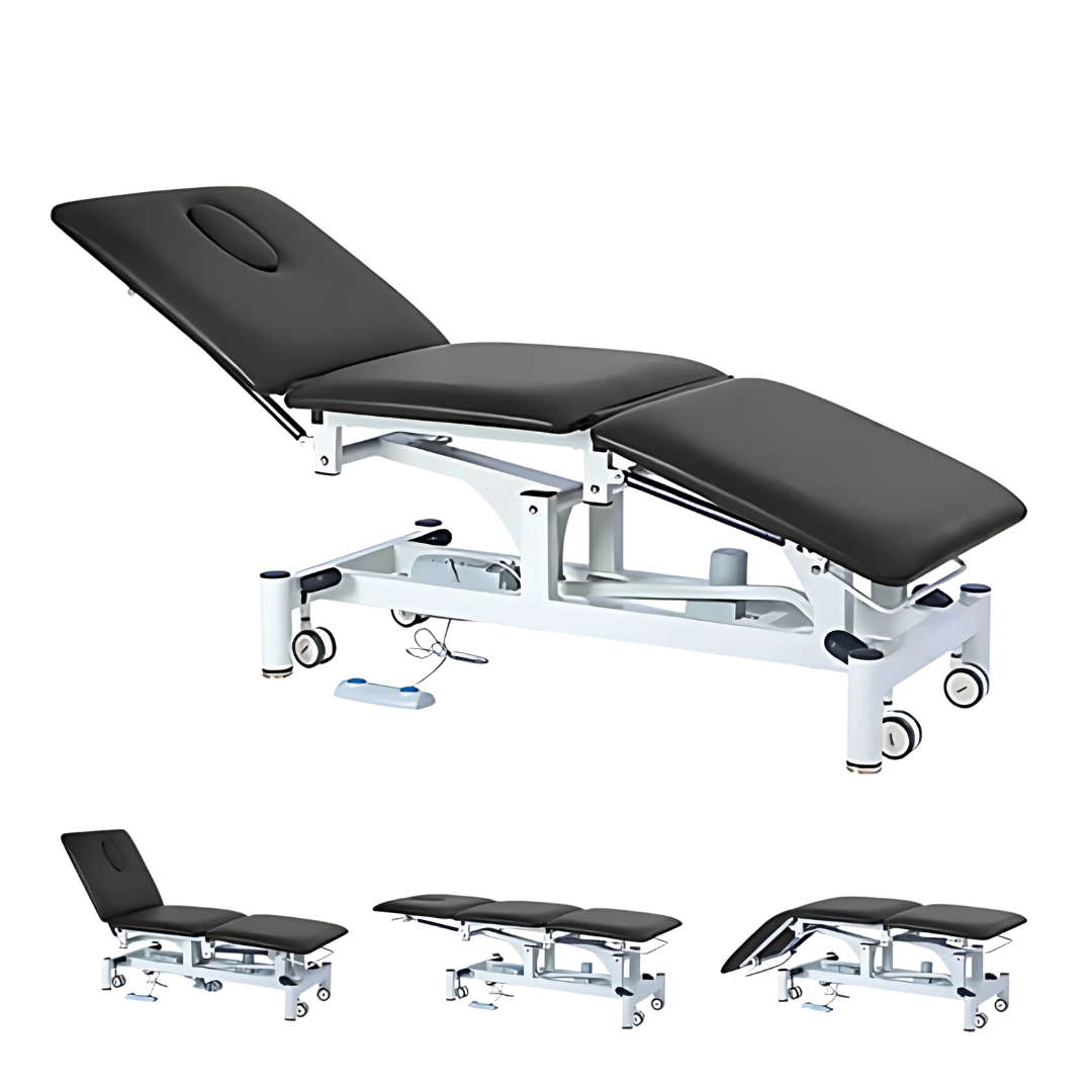 Three Section Physio Treatment Couch with electric height adjustment and ergonomic padding, ideal for clinical and physiotherapy use.