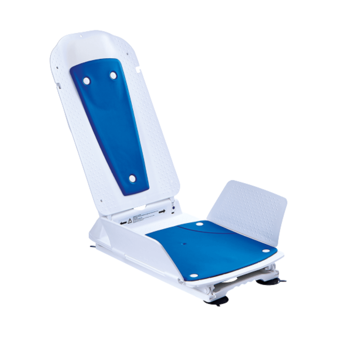 Dietz Kanjo Eco Bathlift with reclining backrest and white non-slip seat, ideal for safe bath transfers at home.