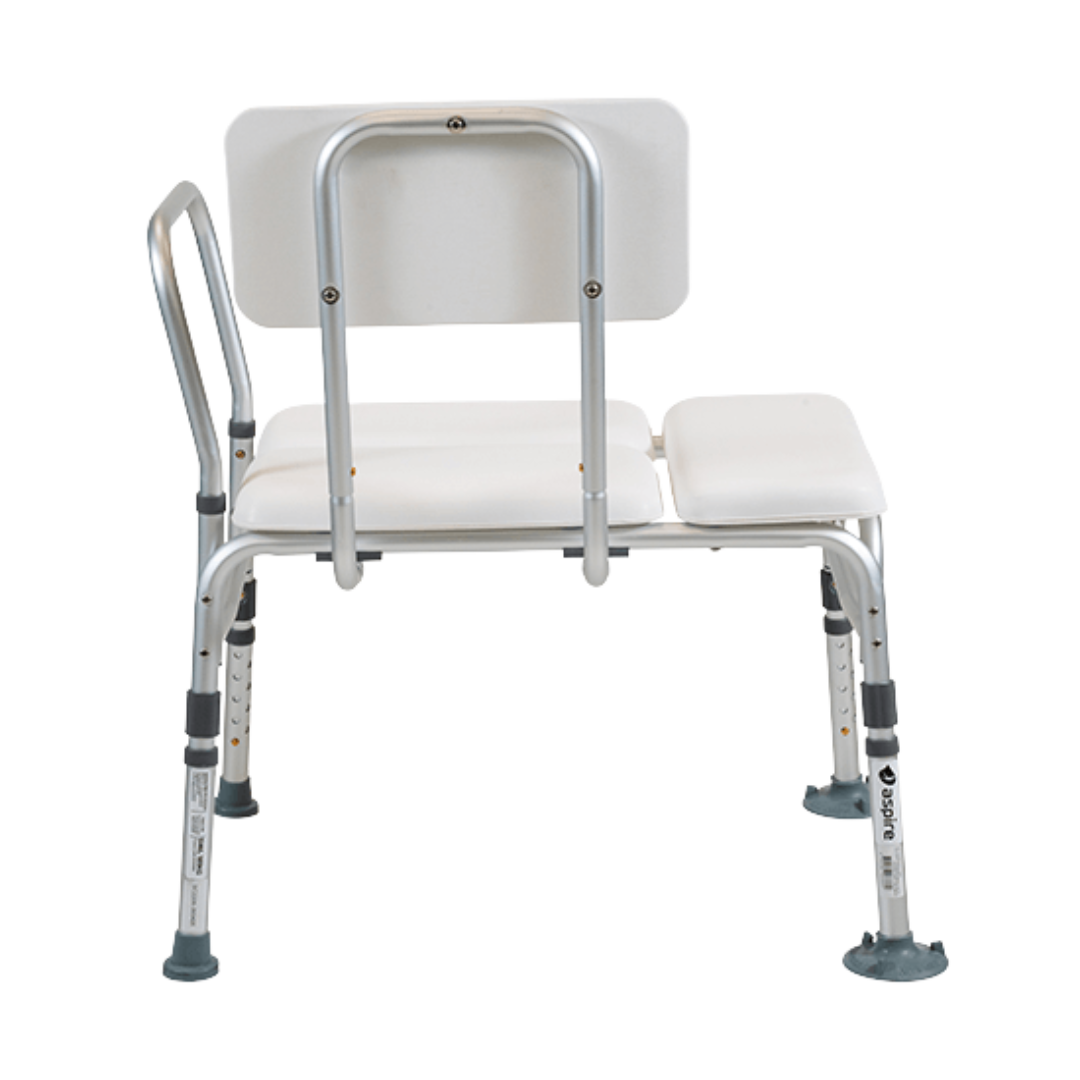 Aspire Bath Transfer Bench Plastic or Padded Seat Options Height-Adjustable Suction Cup Feet Extension Legs Included