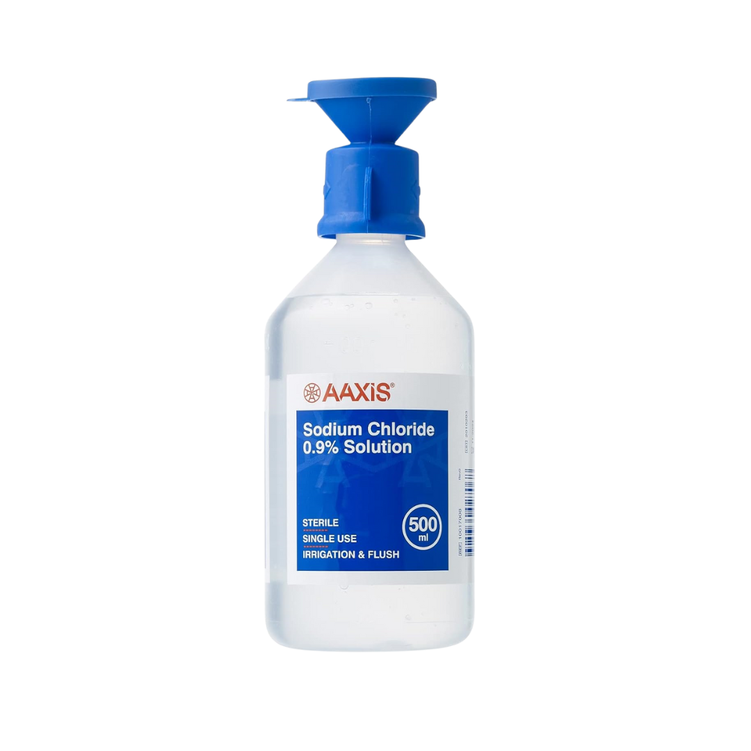 AAXIS Sodium Chloride 0.9% Solution 500ml sterile irrigation and flush bottle